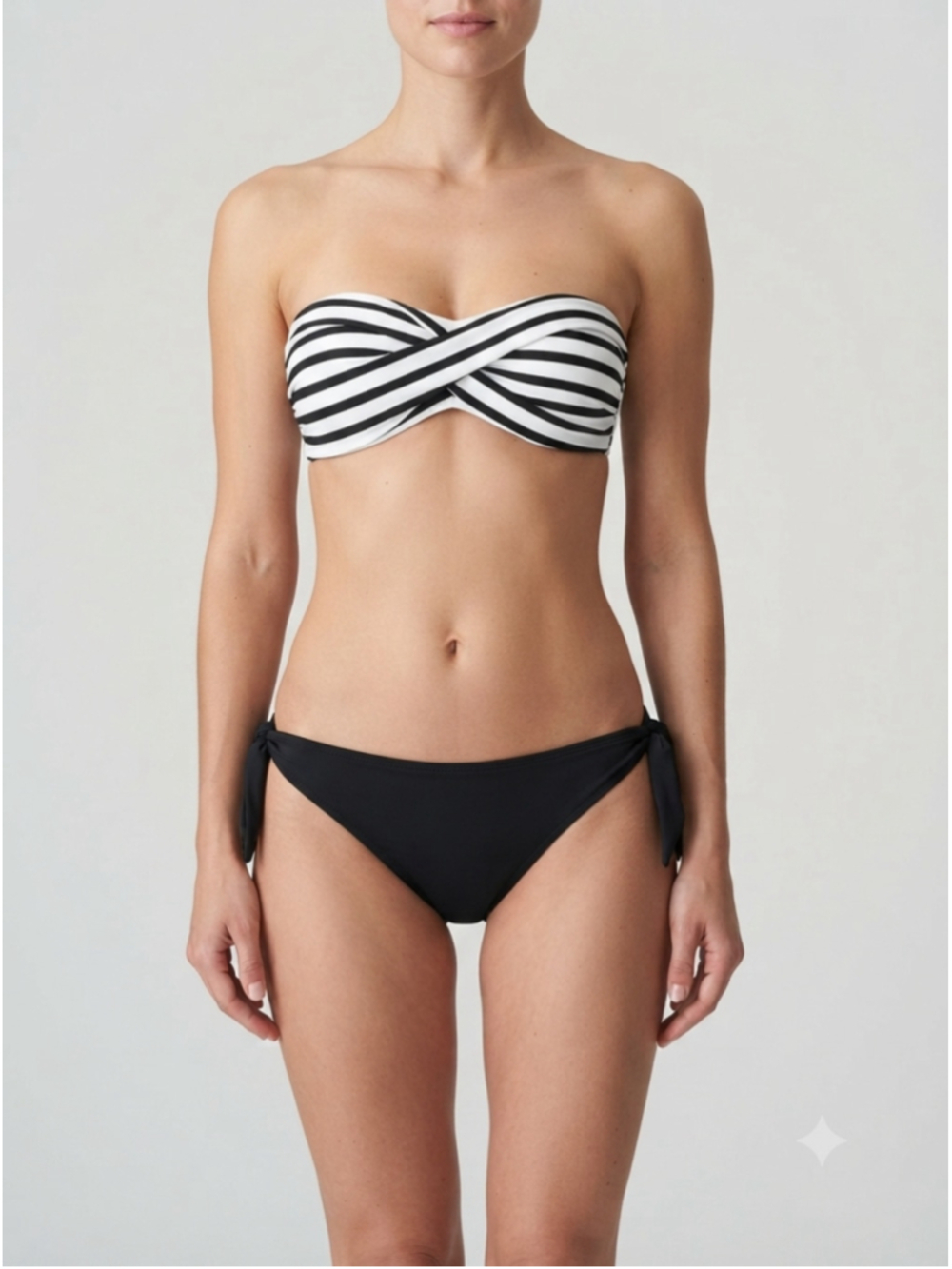 Mossimo Black & White Striped Twist-Front Bandeau Bikini Set